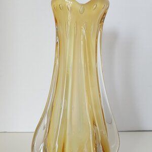 MURANO Italy Art Glass Yellow Opaline Vase Controlled Bubble Vintage 8.25"